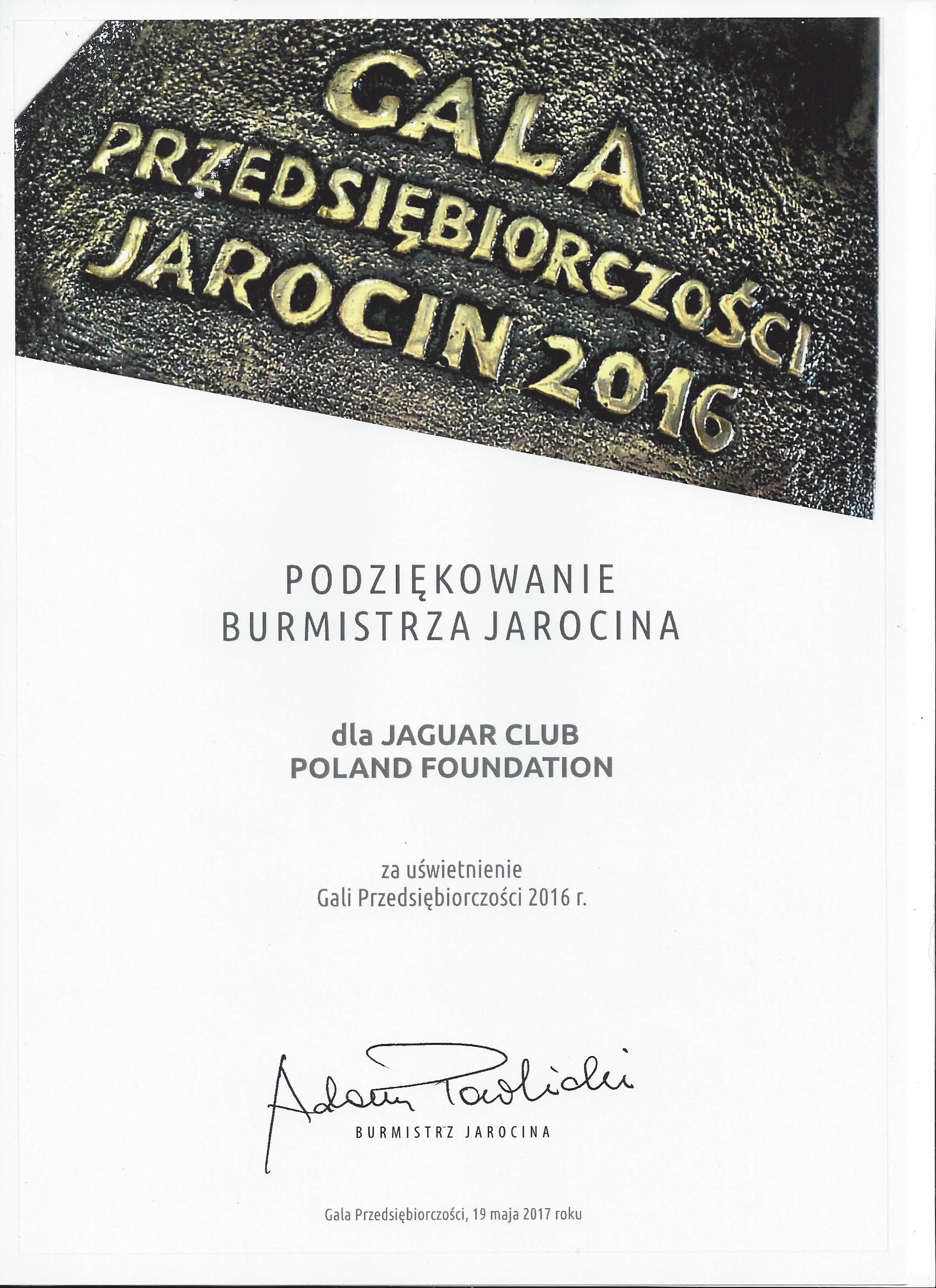 2017-05-19 - Podziękowanie dla Jaguar Club Poland Foundation